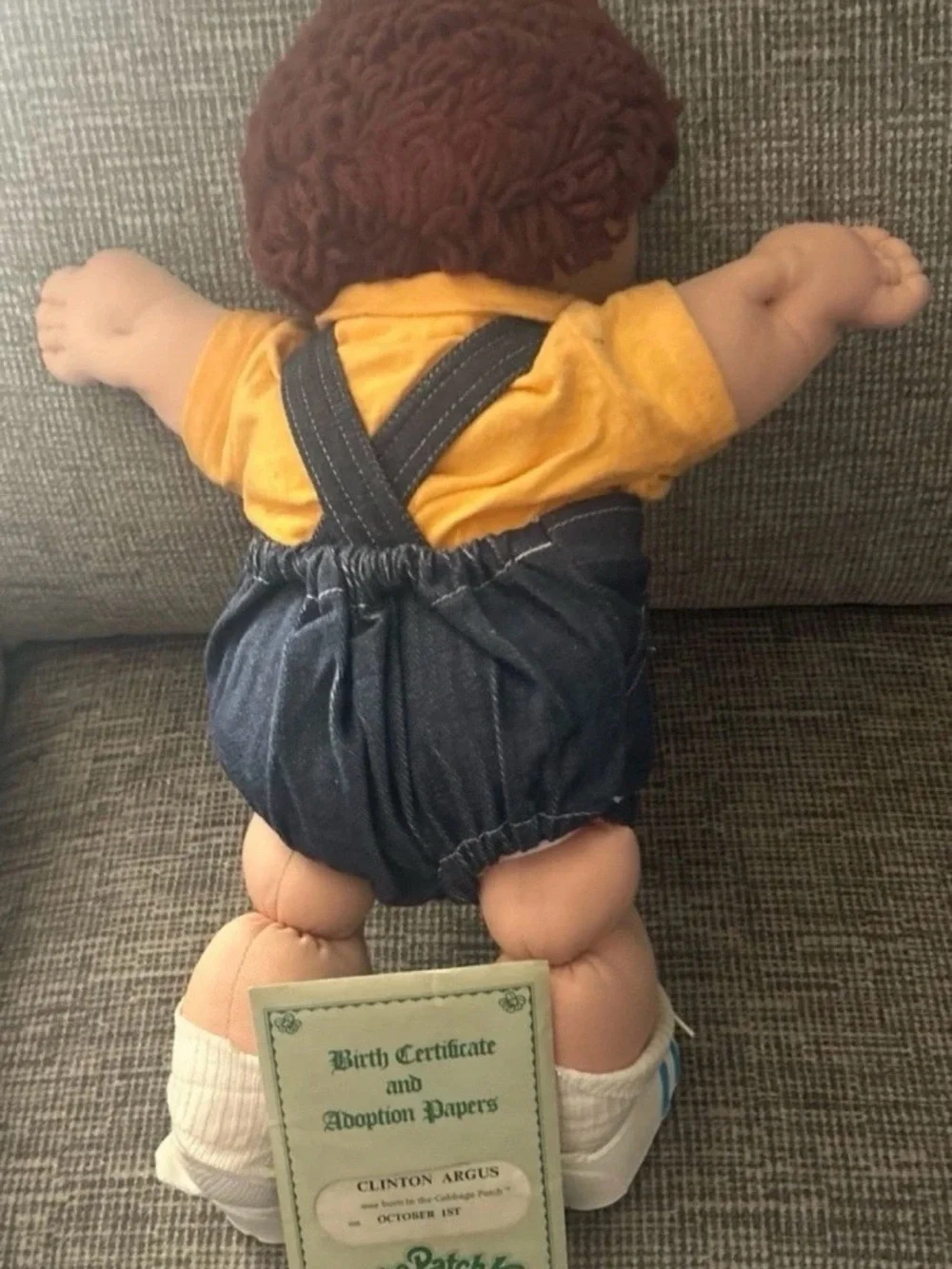 Cabbage Patch Kids Boy Doll Brown Curly Hair Overalls Shoes